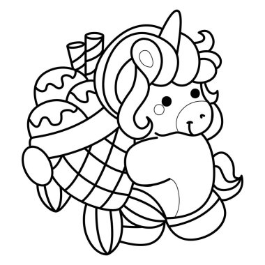 Çocuk kitabını boyamak için basılabilir tek boynuzlu at şablonları. Tek boynuzlu atın ana hatları bir dondurma getir Taiyaki