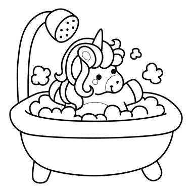 Çocuk kitabını boyamak için basılabilir tek boynuzlu at şablonları. Tek boynuzlu atın ana hatları yıkanıyor.