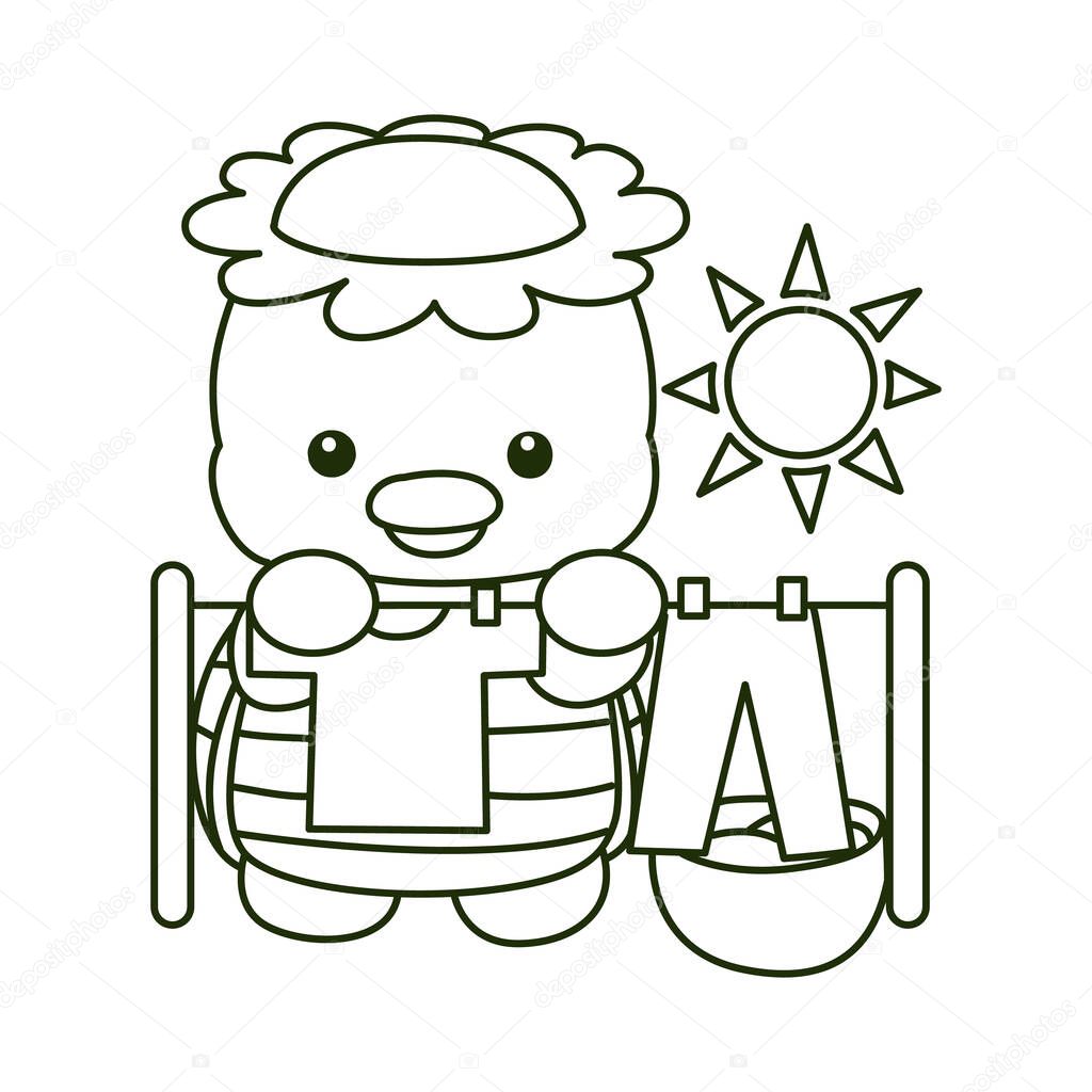 Kawaii japanese mythology Kappa sticker cute. Outline of kappa dry and clean the clothes and pants