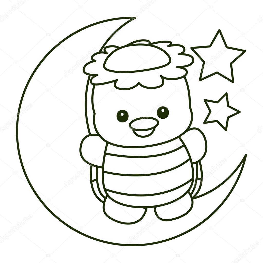 Kawaii japanese mythology Kappa sticker cute. Outline of kappa standing in the moon
