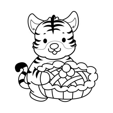 Çocuklar için şirin kaplan karakter klipsi sanatı boyama kitabı. Kaplan çizgisi Kirazlı turta getir