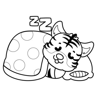 Çocuklar için şirin kaplan karakter klipsi sanatı boyama kitabı. Kaplanın ana hatları uyuyordu