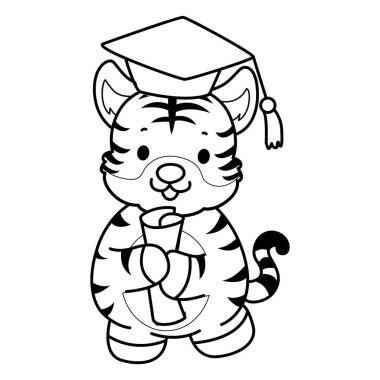 Çocuklar için şirin kaplan karakter klipsi sanatı boyama kitabı. Kaplanın ana hatları mezuniyetti.