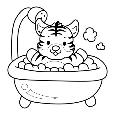 Çocuklar için şirin kaplan karakter klipsi sanatı boyama kitabı. Kaplanın dış hatları yıkanıyor.