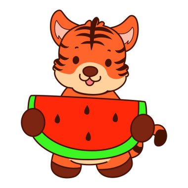 Çocuklar için kaplan karakteri klip sanatı resimleri. Kaplan, karpuz getir.