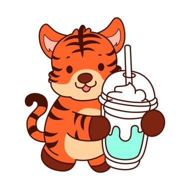 Çocuklar için kaplan karakteri klip sanatı resimleri. Kaplan milkshake getir.