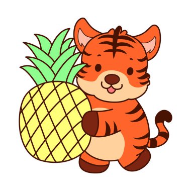 Çocuklar için kaplan karakteri klip sanatı resimleri. Kaplan bir ananas getir.