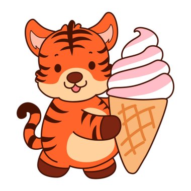 Çocuklar için kaplan karakteri klip sanatı resimleri. Kaplan dondurma getir.