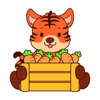 Çocuklar için kaplan karakteri klip sanatı resimleri. Kaplan bir havuç getir. 