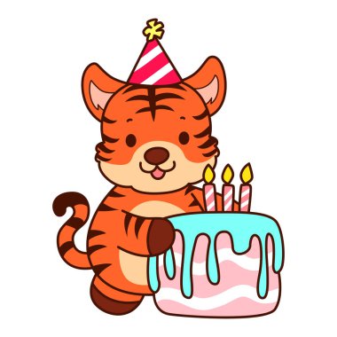 Çocuklar için kaplan karakteri klip sanatı resimleri. Kaplan doğum günü pastası getir.