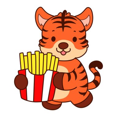 Çocuklar için kaplan karakteri klip sanatı resimleri. Kaplan patates kızartması getir.