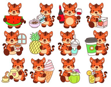 Çocuklar için kaplan karakteri klip sanatı resimleri. Kaplan 'ın içki ve içecek çeşitleri.