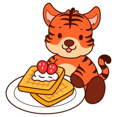 Çocuklar için kaplan karakteri klip sanatı resimleri. Kaplan çilekli ekmek getir.