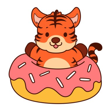 Çocuklar için kaplan karakteri klip sanatı resimleri. Kaplan çöreğe sıkıştı.