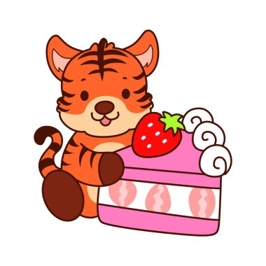 Çocuklar için kaplan karakteri klip sanatı resimleri. Kaplan çilekli kek getir.