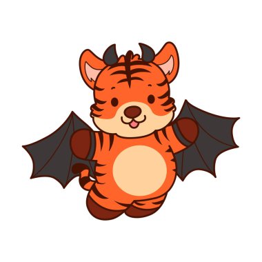 Çocuklar için kaplan karakteri klip sanatı resimleri. Yarasa kostümlü kaplan