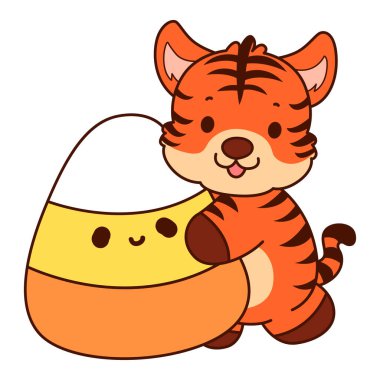 Çocuklar için kaplan karakteri klip sanatı resimleri. Kaplan sarı şeker getir.