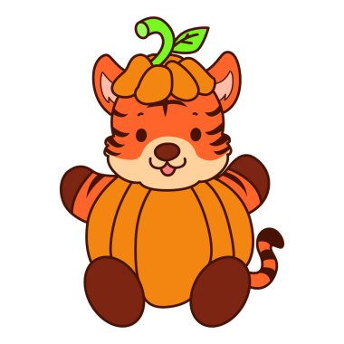 Çocuklar için kaplan karakteri klip sanatı resimleri. Balkabağı kostümlü kaplan