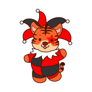 Çocuklar için kaplan karakteri klip sanatı resimleri. Palyaço kostümlü kaplan