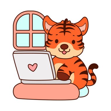 Çocuklar için kaplan karakteri klip sanatı resimleri. Not defterinde kaplan mesajı