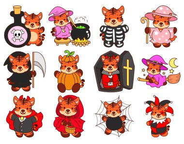 Çocuklar için kaplan karakteri klip sanatı resimleri. Cadılar bayramı kabusunun varyasyonlu kaplan