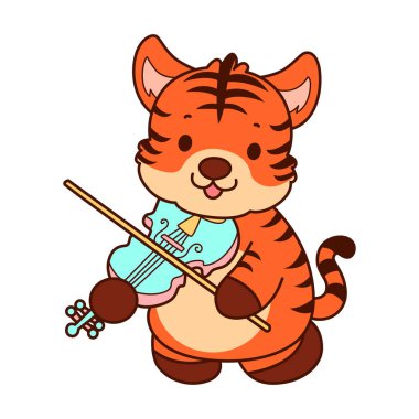 Çocuklar için kaplan karakteri klip sanatı resimleri. Kaplan keman çalıyor.