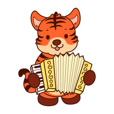 Çocuklar için kaplan karakteri klip sanatı resimleri. Kaplan akordeon çalıyor