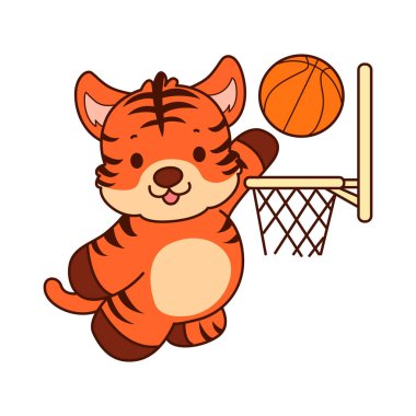 Çocuklar için kaplan karakteri klip sanatı resimleri. Kaplan basketbol oynuyor.