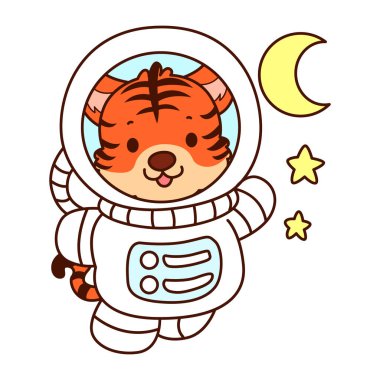 Çocuklar için kaplan karakteri klip sanatı resimleri. Astronot gibi kaplan