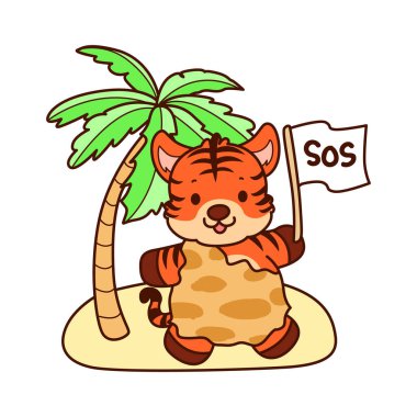 Çocuklar için kaplan karakteri klip sanatı resimleri. Kaplan, boş adaya bir bayrak getir.