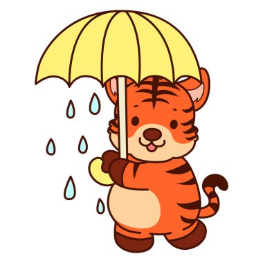 Çocuklar için kaplan karakteri klip sanatı resimleri. Kaplan şemsiye getir.