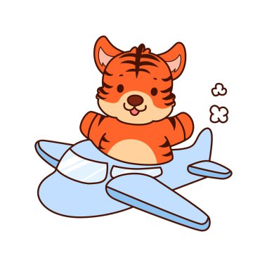 Çocuklar için kaplan karakteri klip sanatı resimleri. Uçakla kaplan uçuşu