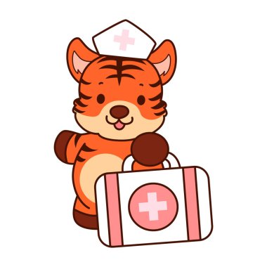 Çocuklar için kaplan karakteri klip sanatı resimleri. Kaplan ilk yardım çantasını getir.