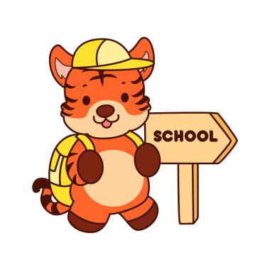 Çocuklar için kaplan karakteri klip sanatı resimleri. Tiger okula gitmek istiyor.