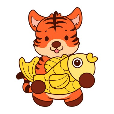 Çocuklar için kaplan karakteri klip sanatı resimleri. Kaplan, altın balık getir.