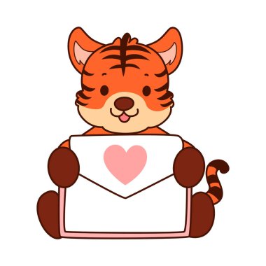 Çocuklar için kaplan karakteri klip sanatı resimleri. Kaplan bir aşk mektubu getirdi.