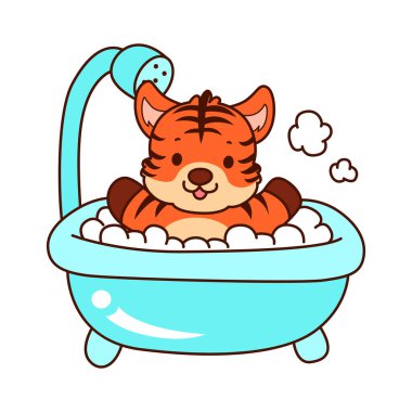 Çocuklar için kaplan karakteri klip sanatı resimleri. Kaplan banyo yap.