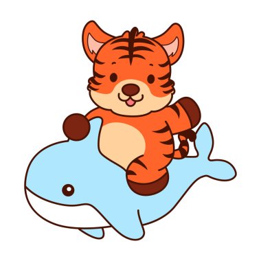 Çocuklar için kaplan karakteri klip sanatı resimleri. Kaplan köpekbalığına biniyor