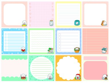 Şablon ve pastel renkli şirin yapış yapış planlayıcılar. Beyaz hayalet ve balkabağı kostümü karakteri