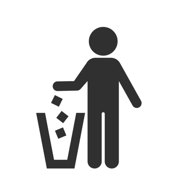 Icon Man Throws Garbage Trash Black Icon White Background Vector — Stock Vector