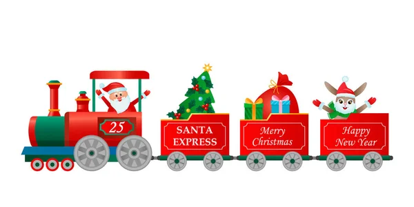 Joyeux Noël Bonne Année Carte Voeux Locomotive Vapeur Jouet Porte Illustration De Stock