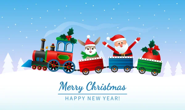 Mutlu Noeller Mutlu Yıllar Tebrik Kartı Oyuncak Buharlı Lokomotif Noel Telifsiz Stok Vektörler