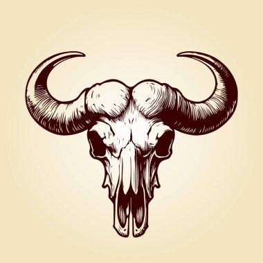 Siyah arka planda güzel bir inek kafatası. Vektör