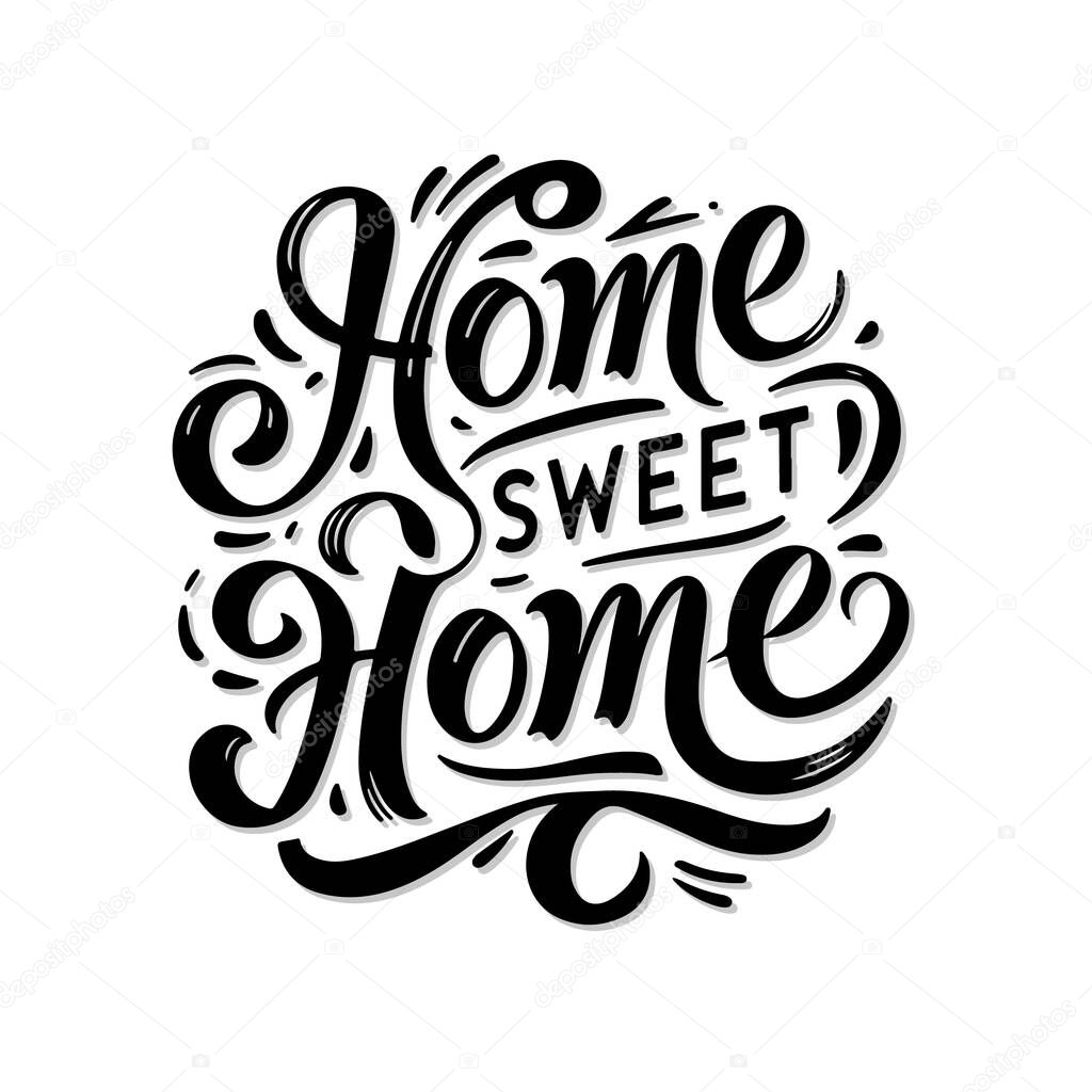 Beautiful inscription Home sweet home on the roof of the house. flat vector illustration on white background