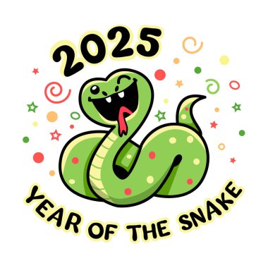 Yeni yılınız kutlu olsun, afiş ya da kart. Yılanın 2025 yılı. vektör