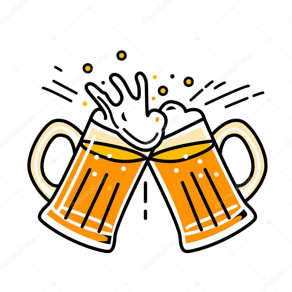 Two mugs of beer with foam. flat vector illustration