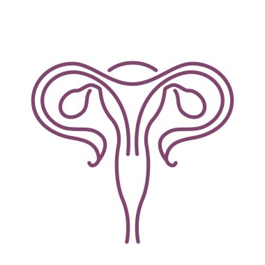 Kadın organlarının logosu ve kadın kliniği için rahim. Beyaz arkaplanda düz vektör illüstrasyonu