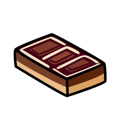 Bir parça çikolata. Beyaz arkaplanda izole edilmiş düz biçimdeki simge.