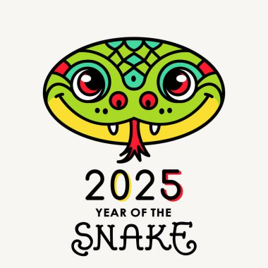 Yeni yılınız kutlu olsun, afiş ya da kart. Yılanın 2025 yılı. vektör