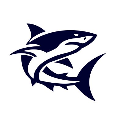 Beyaz arka planda dişleri logo gibi olan saldırgan bir köpekbalığının silueti. vektör